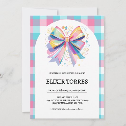Colorful Bow Baby Dusche Einladung (Vorderseite)