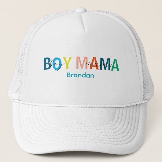 Colorful Boy Mama Scripter Trucker Hat Truckerkappe (Vorderseite)