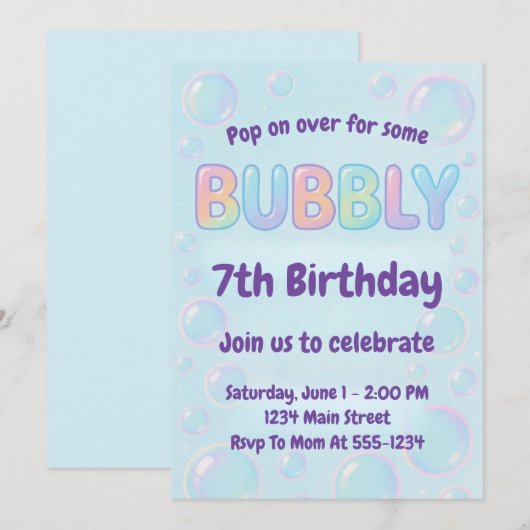 Colorful Bubble Birthday Einladung (Vorne/Hinten)