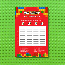 Colorful Builder Birthday Scattergories Game