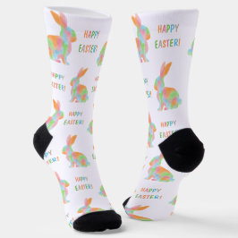 Colorful Bunnies Pattern With Happy Easter Text Socken