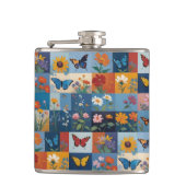 Colorful Butterflies And Wildflowers Patchwork Flachmann (Vorderseite)