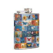 Colorful Butterflies And Wildflowers Patchwork Flachmann (Rechts)