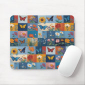 Colorful Butterflies And Wildflowers Patchwork Mousepad (Mit Mouse)