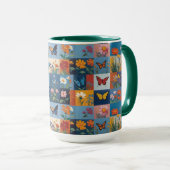 Colorful Butterflies And Wildflowers Patchwork Tasse (VorderseiteRechts)