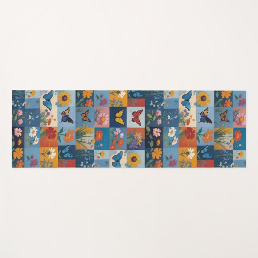 Colorful Butterflies And Wildflowers Patchwork Yogamatte (Vorderseite (Horizontal))