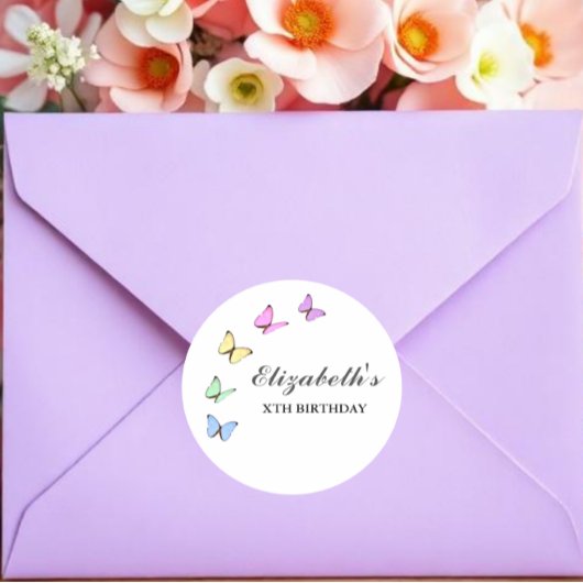Colorful Butterflies Birthday Runder Aufkleber
