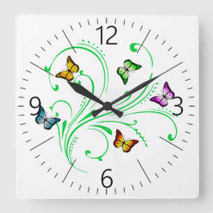 Colorful butterflies quadratische wanduhr