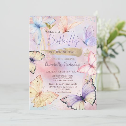 Colorful Butterflies Rainbow Birthday Einladung (Stehend Vorderseite)