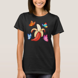 Colorful Butterfly and Banana Pop Art Illustration T-Shirt