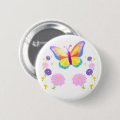 Colorful Butterfly and Flowers Button Badge (Vorne & Hinten)