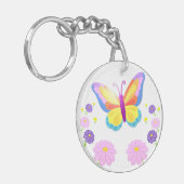 Colorful Butterfly and Flowers Round Keychain Schlüsselanhänger (Vorderseite links)