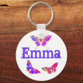 Colorful Butterfly Art Pattern Emma Name Schlüsselanhänger (Vorderseite)