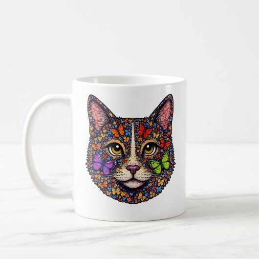 Colorful Butterfly Blooms Cat Portrait Kitty Lover Kaffeetasse (Links)