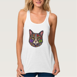 Colorful Butterfly Blooms Cat Portrait Kitty Lover Tank Top