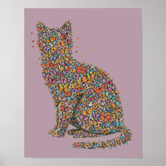 Colorful Butterfly Cat Silhouette Art | Cat Lover Poster (Vorne)