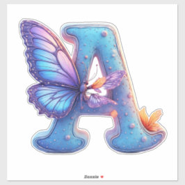 Colorful Butterfly Perched On Bright Blue Letter A Aufkleber