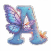 Colorful Butterfly Perched On Bright Blue Letter A Aufkleber (Vorderseite)