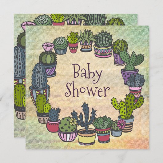 Colorful Cactus Baby Shower Einladung (Vorne/Hinten)