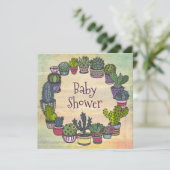 Colorful Cactus Baby Shower Einladung (Stehend Vorderseite)