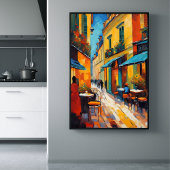 Colorful Cafes and Cobblestone Poster