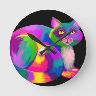 Colorful Calico Cat Runde Wanduhr