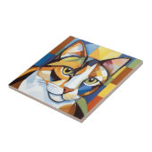 Colorful Calico Cubist Cat Fliese (Seite)