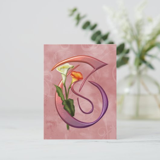Colorful Calla Initial T Postkarte (Stehend Vorderseite)