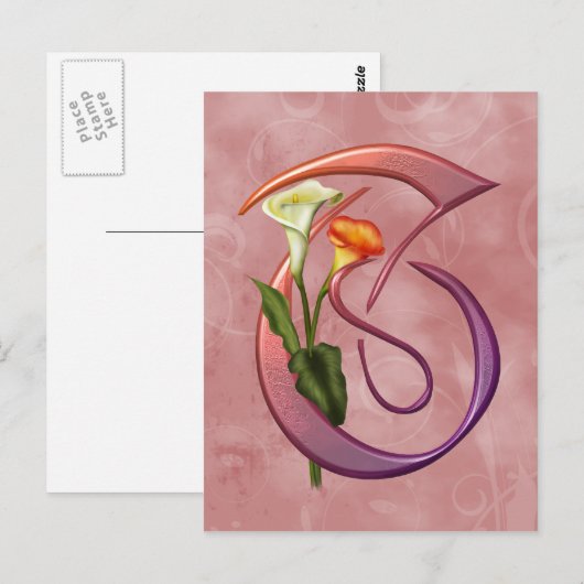 Colorful Calla Initial T Postkarte (Vorne/Hinten)