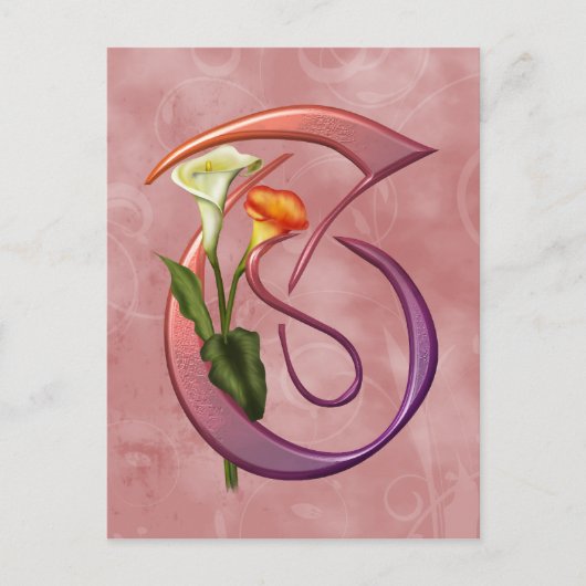 Colorful Calla Initial T Postkarte (Vorderseite)