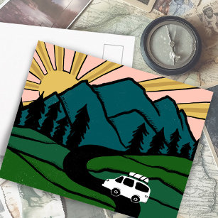 Colorful Campervan Mountains Vanlife RV Sunrise Postkarte