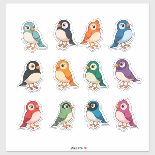 Colorful Cartoon Bird Sticker Set (Blatt)