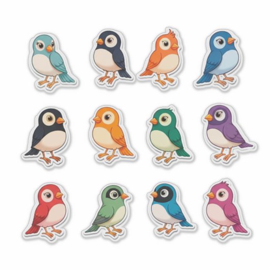 Colorful Cartoon Bird Sticker Set (Vorderseite)