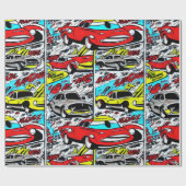 Colorful Cartoon Cars Comic Pattern Wrapping Paper Geschenkpapier (Flach)