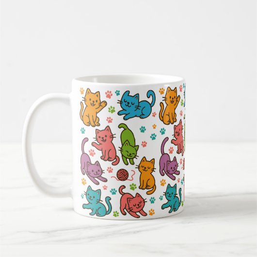 Colorful Cartoon Cats Pattern Mug – Cute Cat Lover Kaffeetasse (Links)