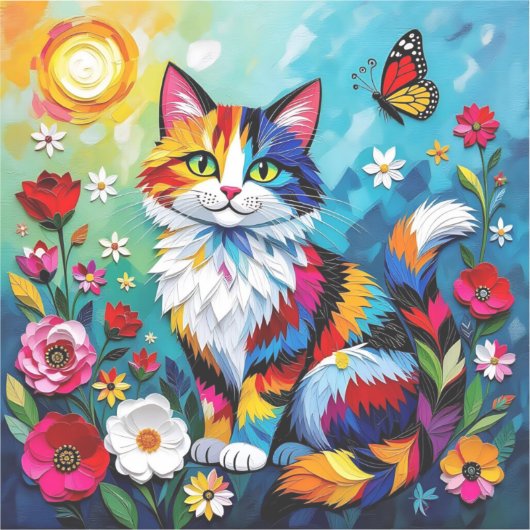 Colorful Cat and Butterfly Aufkleber (Vorderseite)