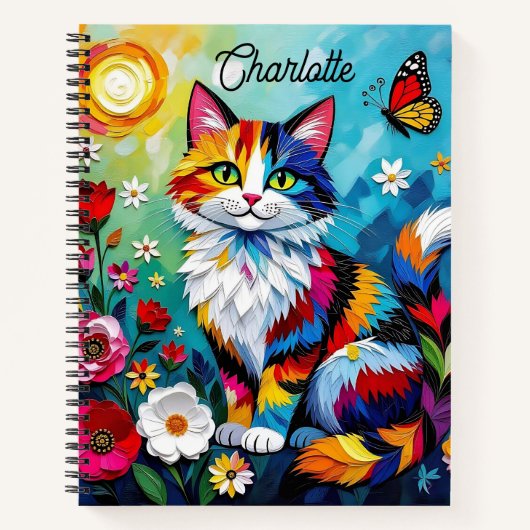 Colorful Cat and Butterfly Personalized Notizblock (Vorderseite)