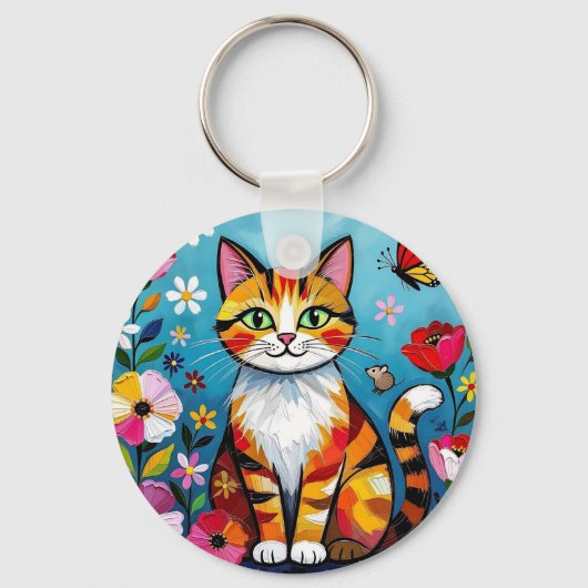 Colorful Cat and Butterfly Personalized Schlüsselanhänger (Rückseite)