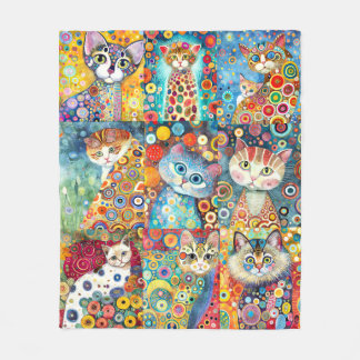 Colorful Cat Colage Fleece Blanket