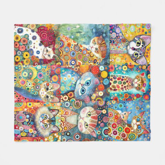 Colorful Cat Colage Fleece Blanket (Vorderseite (Horizontal))