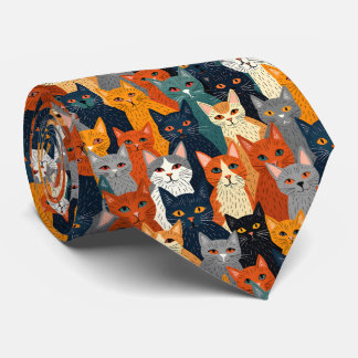 Colorful Cat Crowd Modern Art Pattern Krawatte