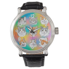 Colorful Cat Faces Wrist Watch Fun Pet Style Armbanduhr