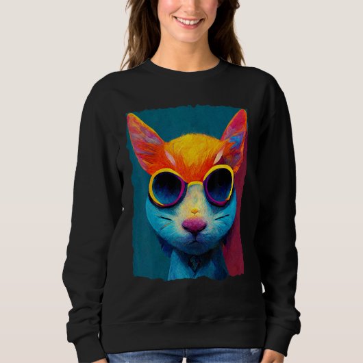 Colorful Cat With Glasses Sweatshirt (Vorderseite)