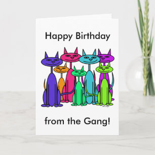 Colorful Cats Happy Birthday Card Karte