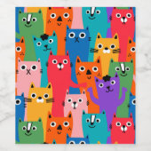 Colorful cats pattern weinetikett (Einzelnes Label)