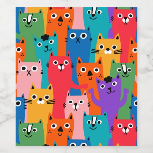 Colorful cats pattern weinetikett (Einzelnes Label)