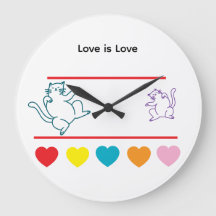Colorful Cats & Rainbow Hearts Round Clock
