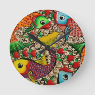 Colorful Ceramic Fish Art  Wall Clock Runde Wanduhr