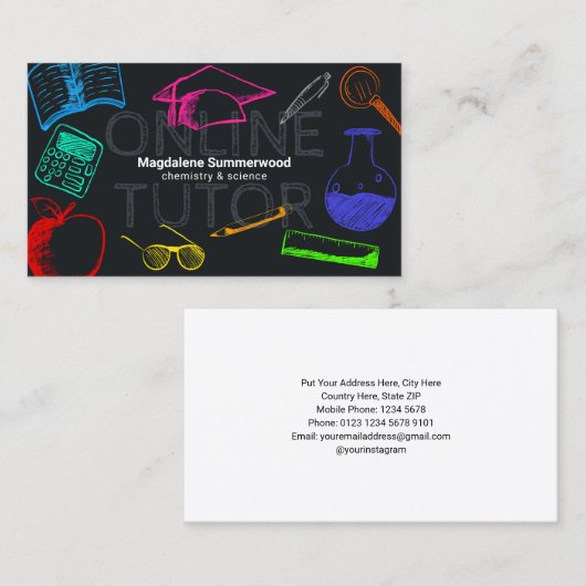 Colorful Chalk Online Tutor von Slate Gray Visitenkarte (Vorne/Hinten)