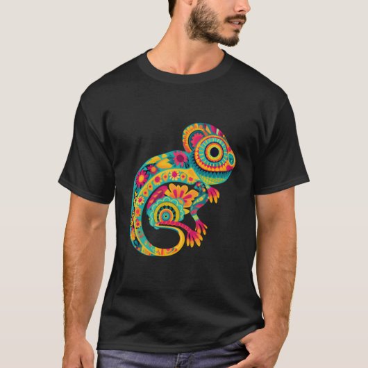 Colorful Chameleon Design Mexico Lover T-Shirt (Vorderseite)